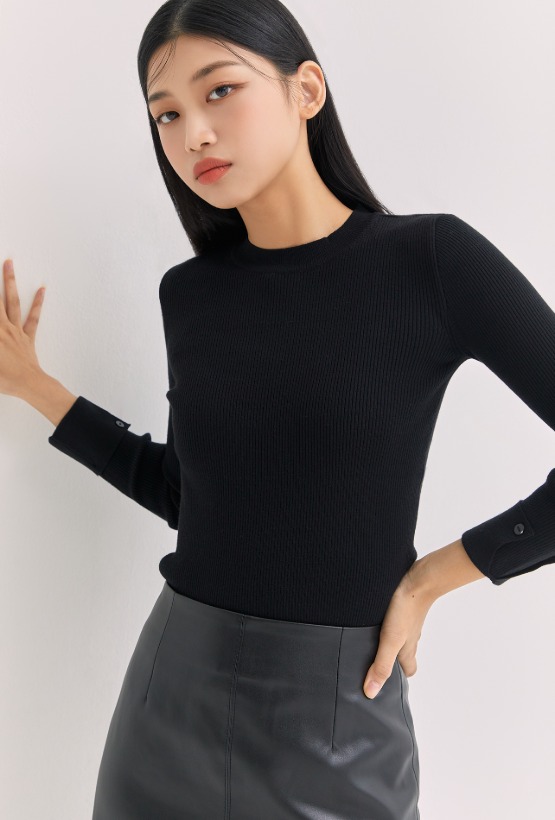 [에센셜] 소매 폴딩 포인트 잔골지 스웨터 MIWKABT50T